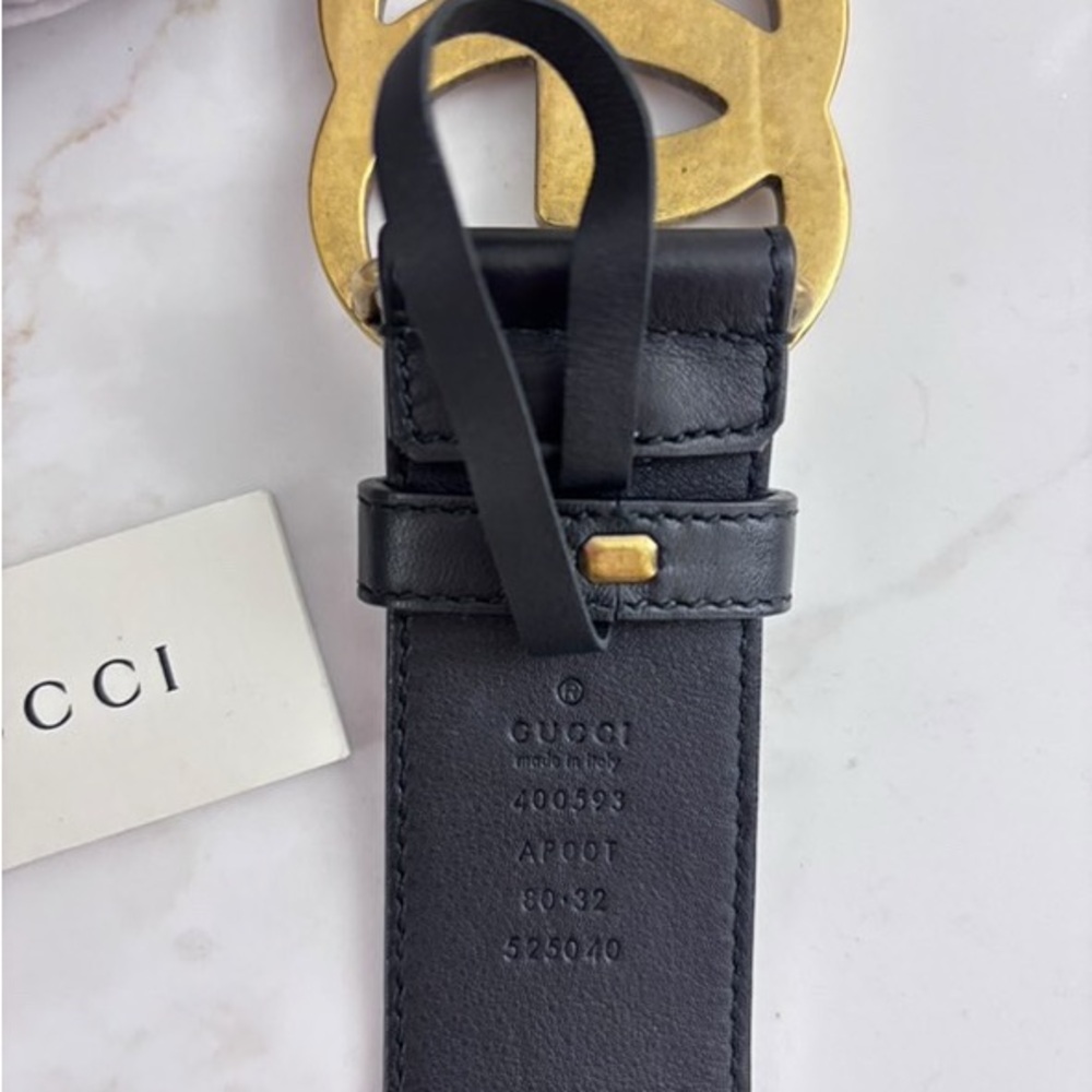 Gucci Black Leather Belt with Gold GG Buckle - Picture 4 of 5